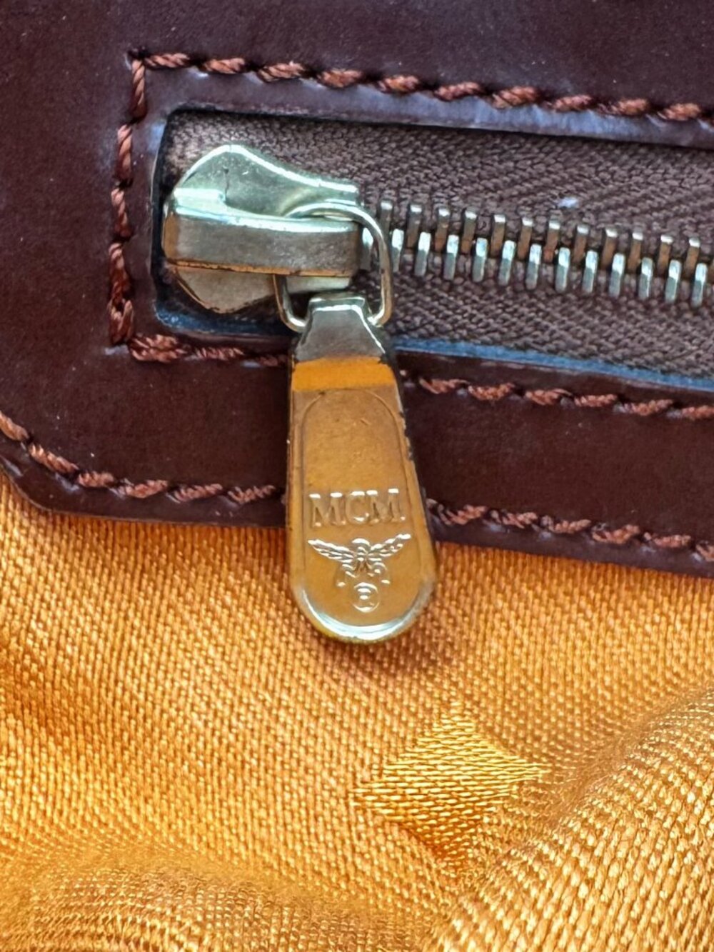 MCM Visetos Brown Cognac Large Hobo Shoulder Bag Logo Monogram Vintage - Picture 11 of 13